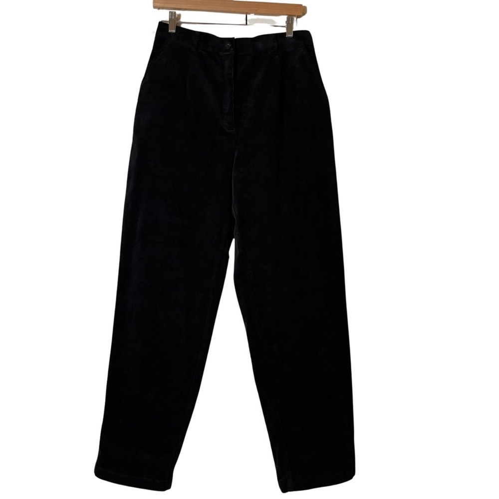 LL Bean Corduroy Pants Women's Black Straight Leg Elastic Waist Size 16 Tall